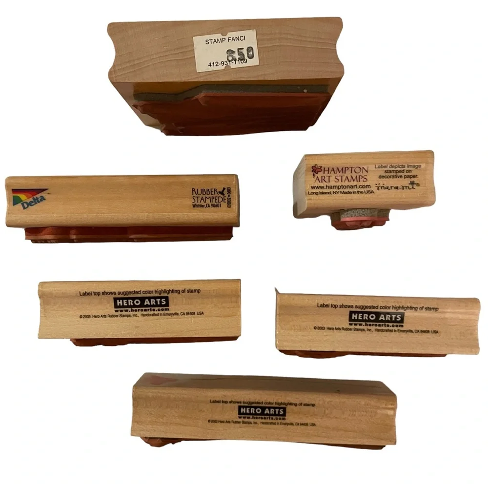 Flowers Stylish Real Impressions 6 Wood Block Rubber Stamps Medium Mixed Lot